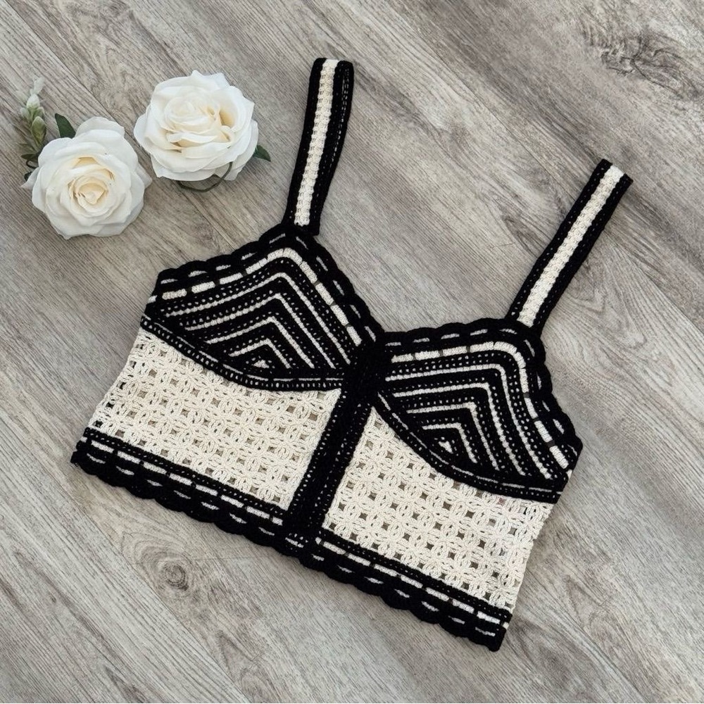 Jason Wu Black White Crochet Crop Top Chevron Sweetheart Women 6 NEW